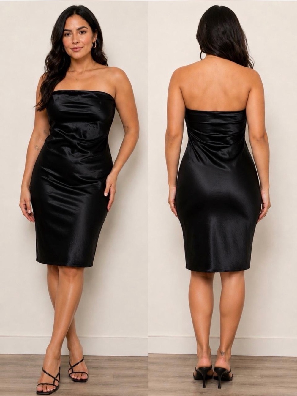 Isaac Mizrahi Strapless Black Satin Sheath Dress
